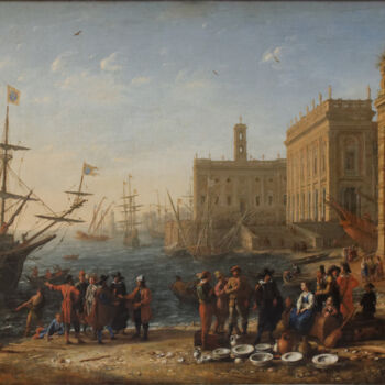 Painting titled "Vue d'un port avec…" by Claude Lorrain, Original Artwork, Oil