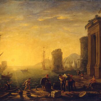 Painting titled "Matin dans le port" by Claude Lorrain, Original Artwork, Oil