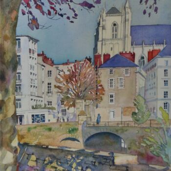 Painting titled "La cathédrale de Na…" by Claude Marchalot, Original Artwork, Watercolor