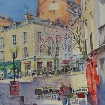 Ζωγραφική με τίτλο "Rennes rue de la Ch…" από Claude Marchalot, Αυθεντικά έργα τέχνης, Ακουαρέλα