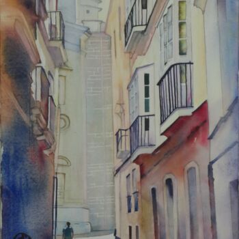 「Cadix calle San Juan」というタイトルの絵画 Claude Marchalotによって, オリジナルのアートワーク, 水彩画