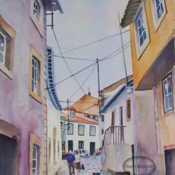 Schilderij getiteld "Vieille rue de Brag…" door Claude Marchalot, Origineel Kunstwerk, Aquarel