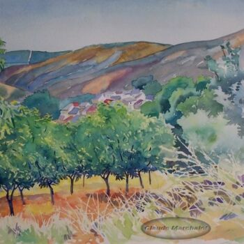 Painting titled "Montesinho, la chât…" by Claude Marchalot, Original Artwork, Watercolor