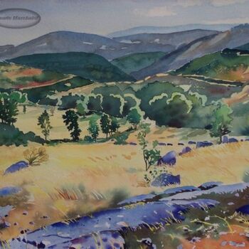 Painting titled "Montesinho, paysage…" by Claude Marchalot, Original Artwork, Watercolor