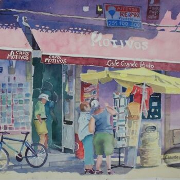 Painting titled "Touristes à Pinhao" by Claude Marchalot, Original Artwork, Watercolor