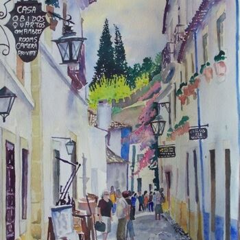 Painting titled "Ruelle d'Obidos, Po…" by Claude Marchalot, Original Artwork, Watercolor
