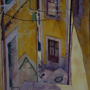 Painting titled "Porto, ruelle desce…" by Claude Marchalot, Original Artwork, Watercolor
