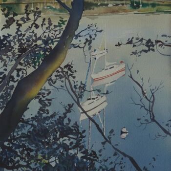 Malerei mit dem Titel "Porz beach (Logonna…" von Claude Marchalot, Original-Kunstwerk, Aquarell