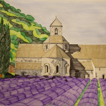 Drawing titled "Abbaye de Sénanque…" by Claude Martine Jeannoel, Original Artwork