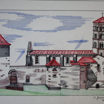 Drawing titled "anzy-le-duc (Saône…" by Claude Martine Jeannoel, Original Artwork, Marker