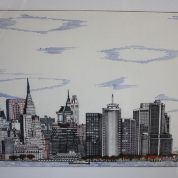 Dessin intitulée "new york - quartier…" par Claude Martine Jeannoel, Œuvre d'art originale, Marqueur