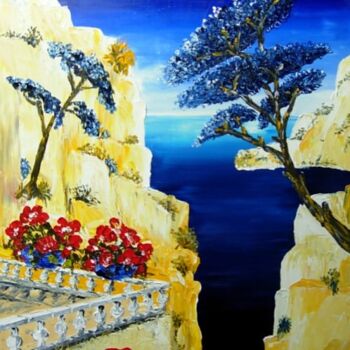 Painting titled "Balcon sur la mer" by Claude Mornet, Original Artwork, Oil