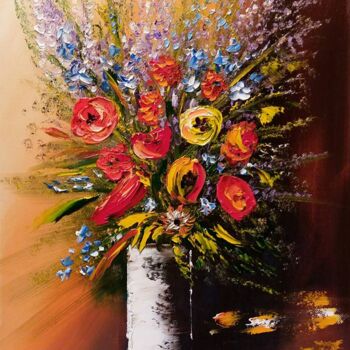 Pintura intitulada "bouquet-contemporai…" por Claude Mornet, Obras de arte originais