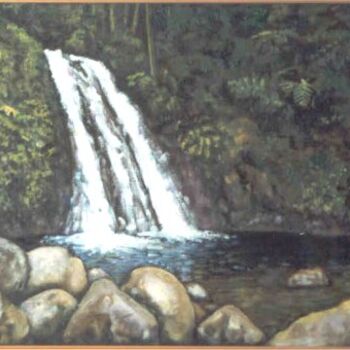 Malerei mit dem Titel "Cascade en Forêt" von Claude Mura, Original-Kunstwerk