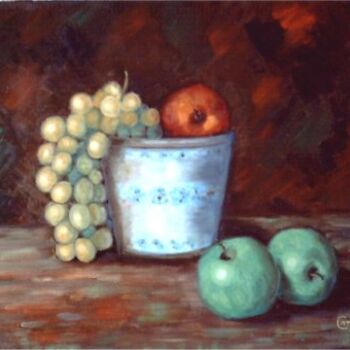 Pintura intitulada "Nature morte pommes…" por Claude Mura, Obras de arte originais