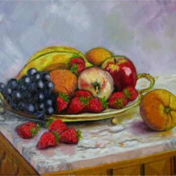 Painting titled "Plateau de fruits" by Claude Mura, Original Artwork