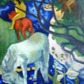 Pintura intitulada "Le cheval blanc d’a…" por Claude Mura, Obras de arte originais