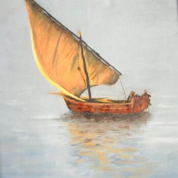 Painting titled "Départ pour la pêche" by Claude Mura, Original Artwork