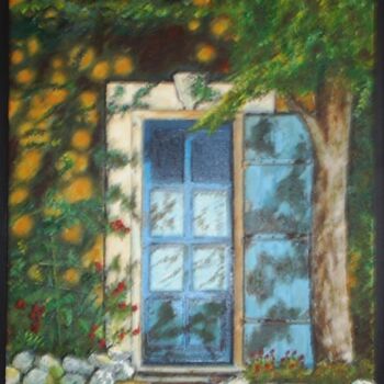 Malerei mit dem Titel "La porte bleue" von Claude Mura, Original-Kunstwerk