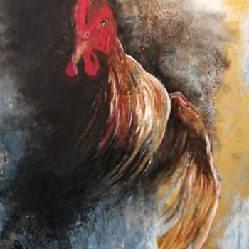 Peinture intitulée "Poule" par Claude Jeudy, Œuvre d'art originale, Huile