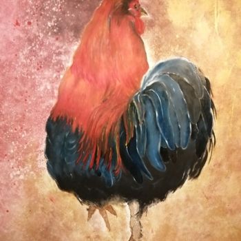 Painting titled "Coq" by Claude Jeudy, Original Artwork, Oil