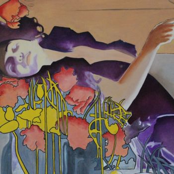Peinture intitulée "LA FUMEUSE" par Claude Poio, Œuvre d'art originale, Huile
