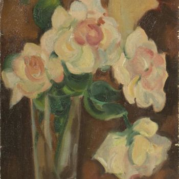 Painting titled "40. Vase avec des r…" by Claude Pressé, Original Artwork, Oil
