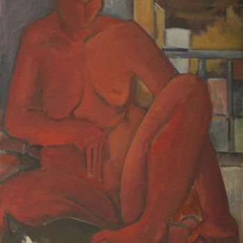 Painting titled "23. Nu rouge avec J…" by Claude Pressé, Original Artwork, Oil