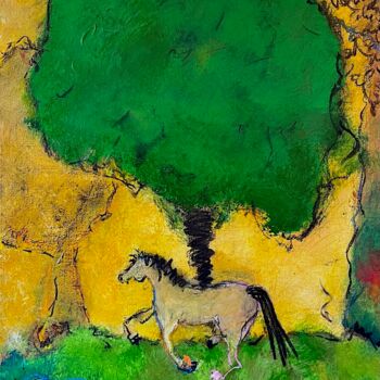 Malerei mit dem Titel "Arbre à cheval" von Claude-Yvan Conne, Original-Kunstwerk, Acryl
