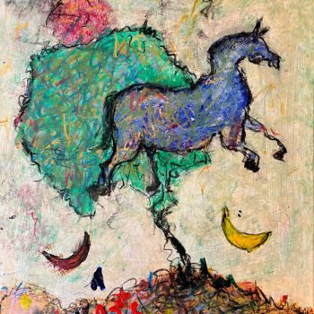 Peinture intitulée "Cheval aux deux lun…" par Claude-Yvan Conne, Œuvre d'art originale, Acrylique