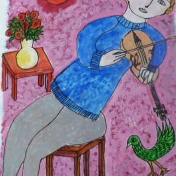 Pintura intitulada "Le violoniste" por Claude Burstein, Obras de arte originais