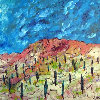 Peinture intitulée "La vallée des cyprès" par Claude Bresson, Œuvre d'art originale