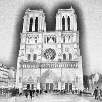 Digitale Kunst mit dem Titel "Notre Dame de Paris" von Claude Conte, Original-Kunstwerk, Digitale Malerei