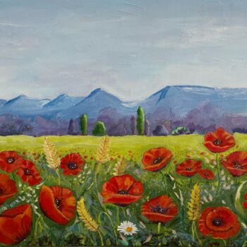 Painting titled "Les coquelicots" by Claude Conte, Original Artwork, Acrylic