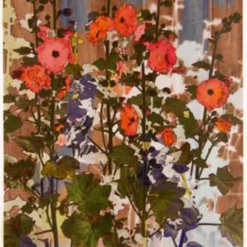 Digitale Kunst mit dem Titel "roses tremieres.jpg" von Claude Corbier, Original-Kunstwerk, Fotomontage