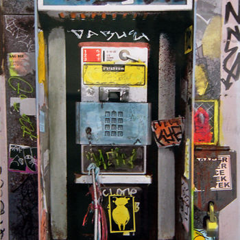 Digital Arts titled "Street phone in chi…" by Claude Corbier, Original Artwork, Digital Painting Mounted on Cardboard