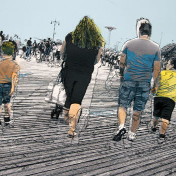 Digital Arts titled "Family at Coney Isl…" by Claude Corbier, Original Artwork, Digital Painting Mounted on Cardboard