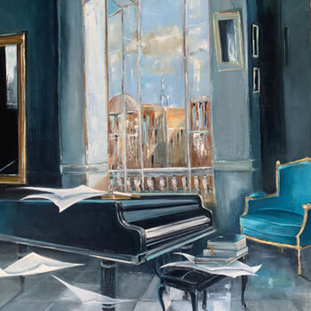 Painting titled "Florence le Salon d…" by Claude D'Haeyé, Original Artwork, Oil Mounted on Wood Stretcher frame