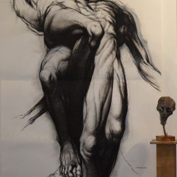 Drawing titled "GRAND DESSIN 210x14…" by Claude Duvauchelle, Original Artwork, Charcoal Mounted on Wood Stretcher frame