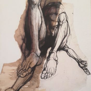 Dessin intitulée "Cut-Up aux pieds le…" par Claude Duvauchelle, Œuvre d'art originale, Marqueur Monté sur Châssis en bois