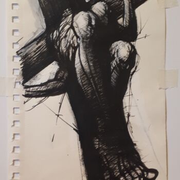 Tekening getiteld "Cruci-Fiction 30x24…" door Claude Duvauchelle, Origineel Kunstwerk, Marker
