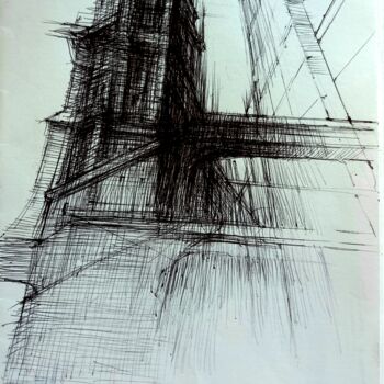 Drawing titled "Tour de Babel IV" by Claude Duvauchelle, Original Artwork, Ballpoint pen