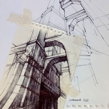 Dessin intitulée "Architecture Imagin…" par Claude Duvauchelle, Œuvre d'art originale, Stylo à bille