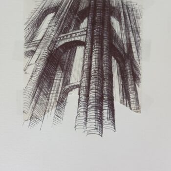 Рисунок под названием "Architecture Imagin…" - Claude Duvauchelle, Подлинное произведение искусства, Шариковая ручка
