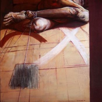 Pittura intitolato "Perspective au rouge" da Claude Duvauchelle, Opera d'arte originale, Acrilico Montato su Telaio per bare…