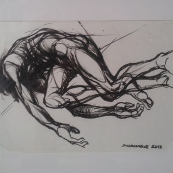 Drawing titled "ETUDE pour Corps et…" by Claude Duvauchelle, Original Artwork, Marker Mounted on Glass