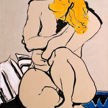 Painting titled "BleuBlancBlonde N°1" by Claude Fougerousse, Original Artwork, Ink
