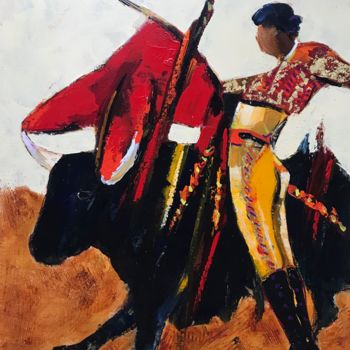 Painting titled "Torero à la feuille…" by Claude Goument, Original Artwork, Acrylic