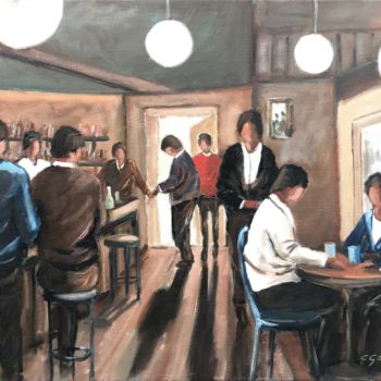 Painting titled "Un bar à Brooklyn" by Claude Goument, Original Artwork, Oil