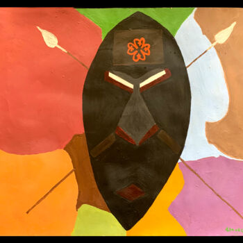 Peinture intitulée "Ghanaian Tribal Mas…" par Claude Henry, Œuvre d'art originale, Acrylique